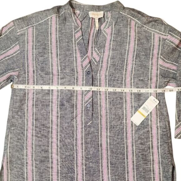 Laundry by shelli segal Linen Blouse Womens Small Blue Striped 3/4 Sleeve Top - Picture 7 of 11